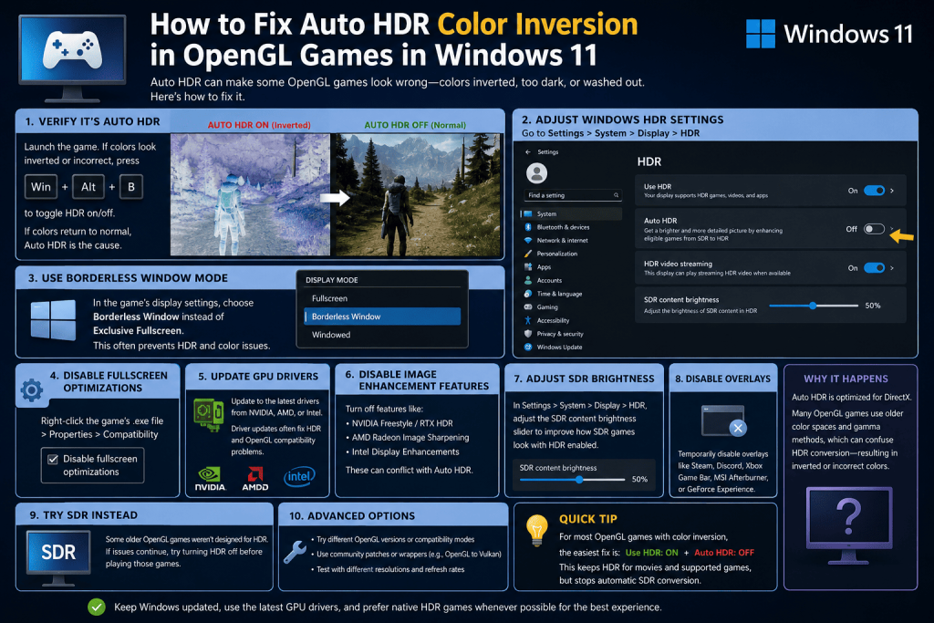 How to Fix Auto HDR Color Inversion in OpenGL Games in Windows 11